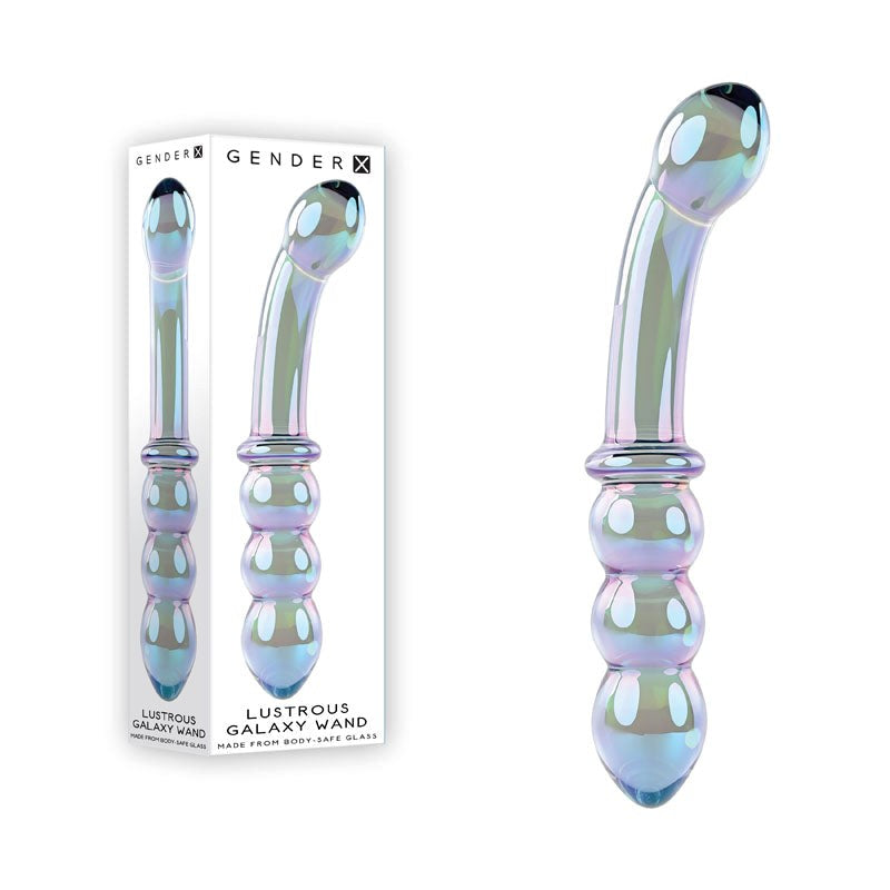 Evolved Gender X LUSTROUS GALAXY WAND Double Ended Glass Dildo Blue/Violet - - Glass Sex Toys