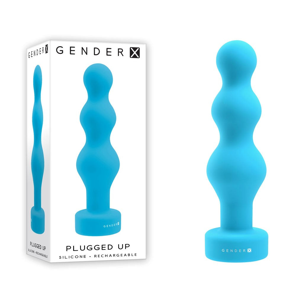 Evolved Gender X PLUGGED UP Vibrating Butt Plug Blue Graduated Beads - - Butt Plugs
