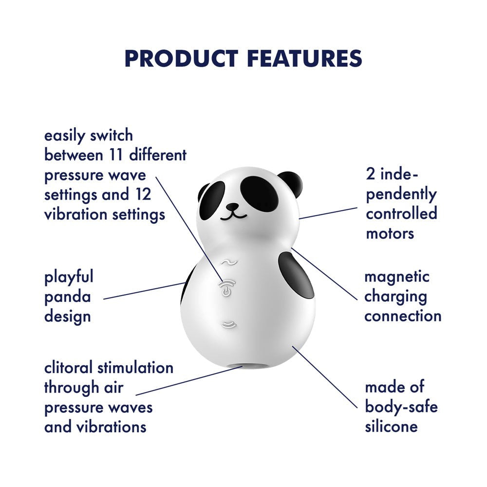 Satisfyer Pocket Panda USB Rechargeable Air Pulse Massager Black - - Clit Ticklers and Pulsators