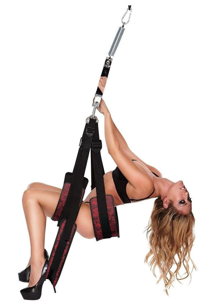 Xgen Products Secret Kisses ROSEGASM Pleasure Sex Swing Black/Red Premium Support - - Sex Swings And Slings