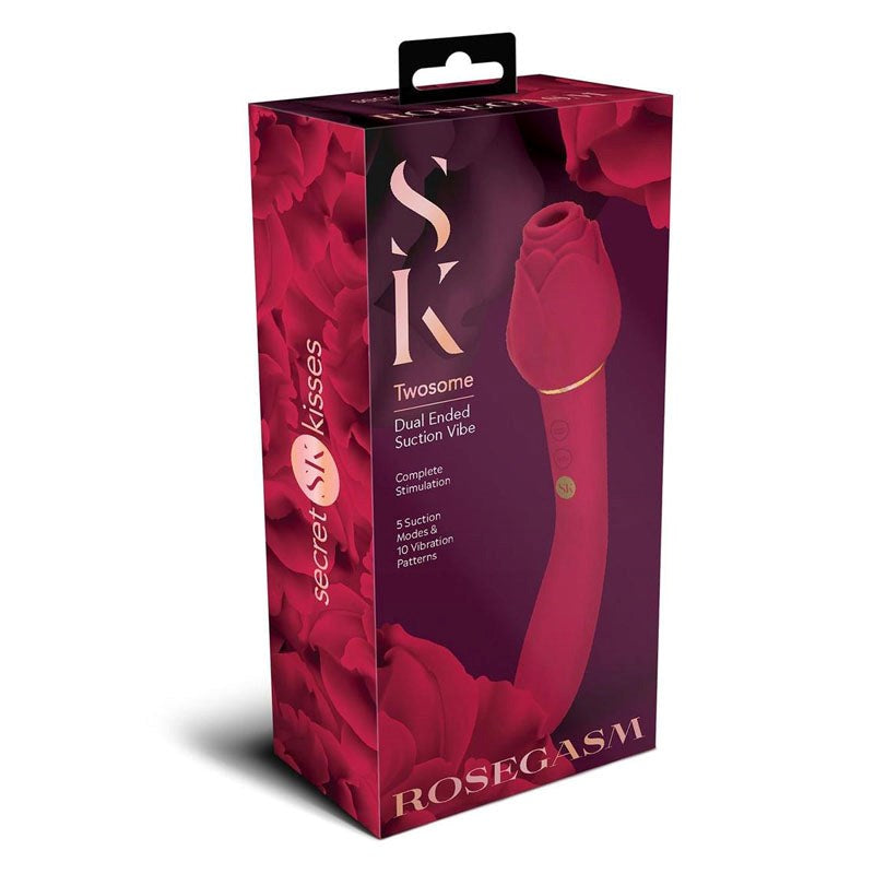 Xgen Products Secret Kisses ROSEGASM TWOSOME Air Pulsation Stimulator Rose Red - - Clit Ticklers and Pulsators