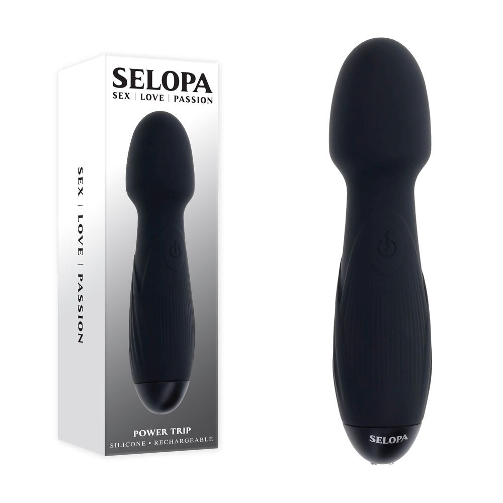 Evolved Selopa POWER TRIP USB Rechargeable Body Wand Massager Black Waterproof - - Body Wands