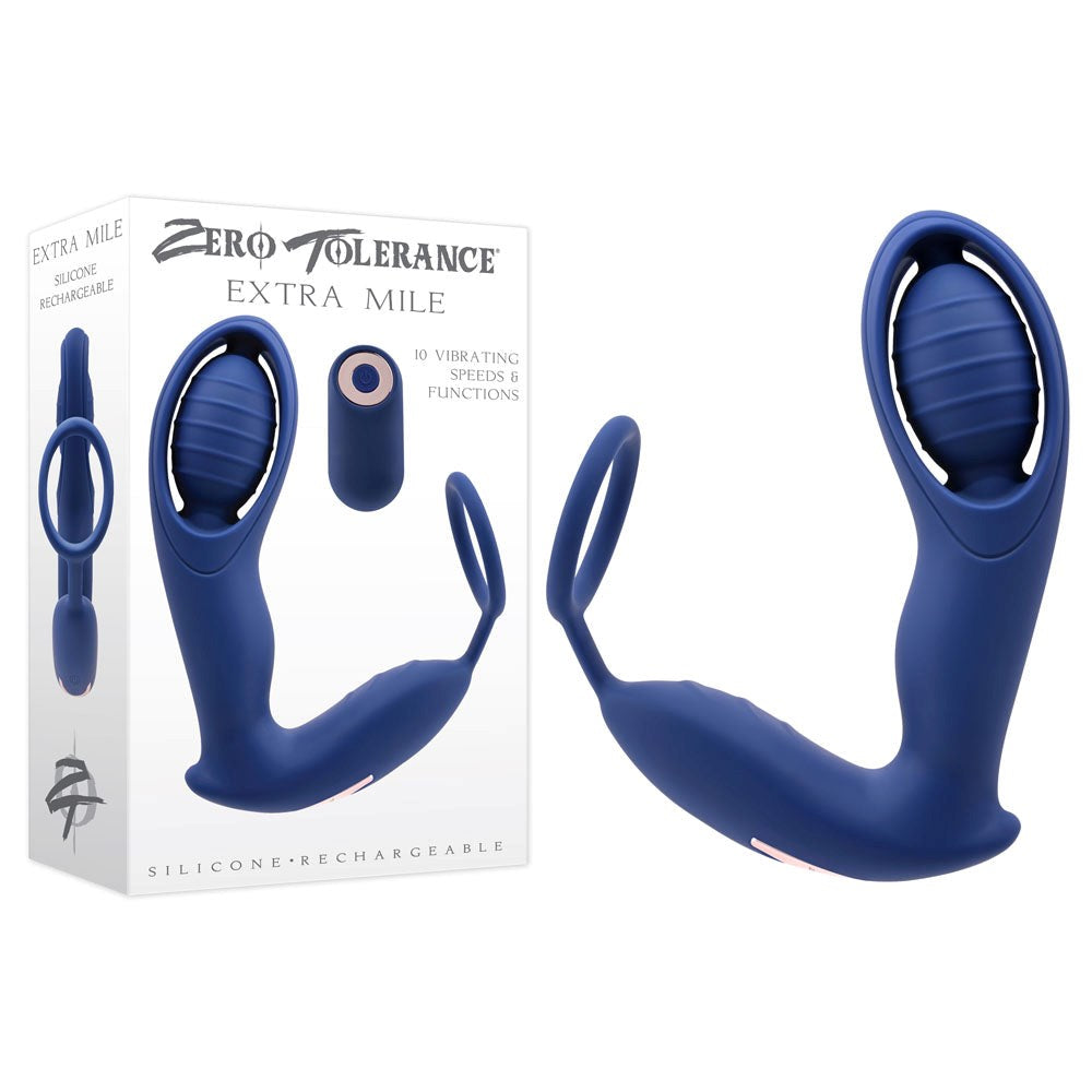 Evolved Zero Tolerance EXTRA MILE Vibrating Prostate Massager Blue Dual Motor - - Prostate Toys