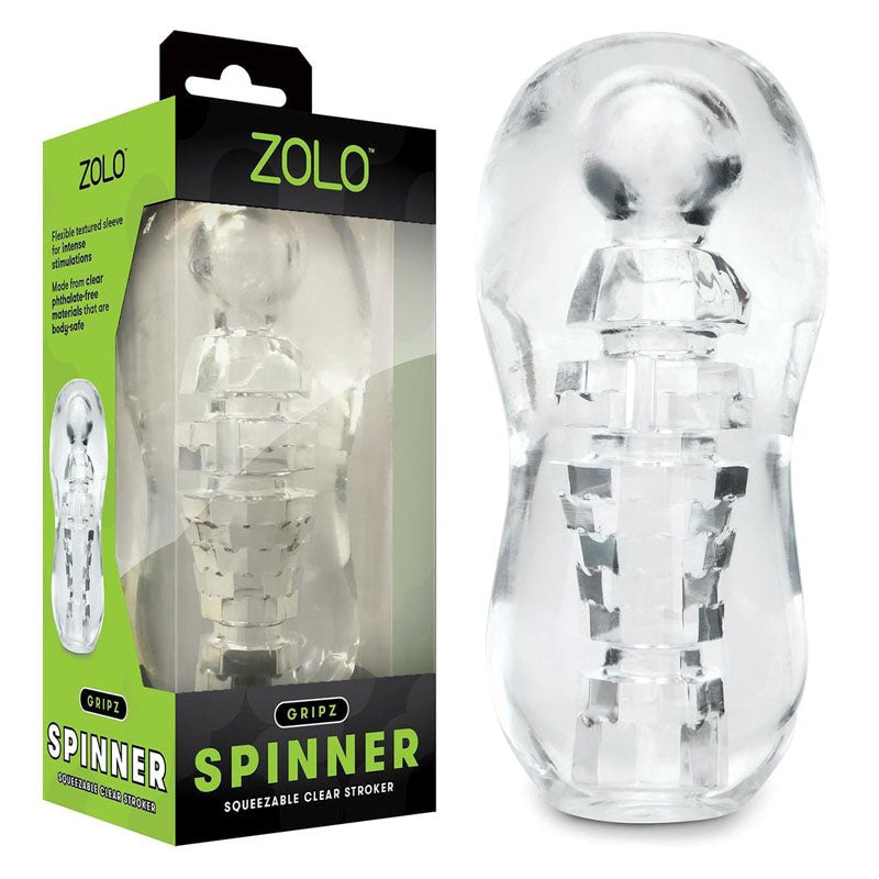 Xgen Products Zolo Gripz Spinner Squeezable Adjustable Male Stroker Clear - - Masturbators and Strokers
