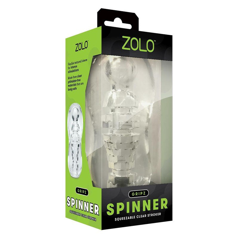 Xgen Products Zolo Gripz Spinner Squeezable Adjustable Male Stroker Clear - - Masturbators and Strokers