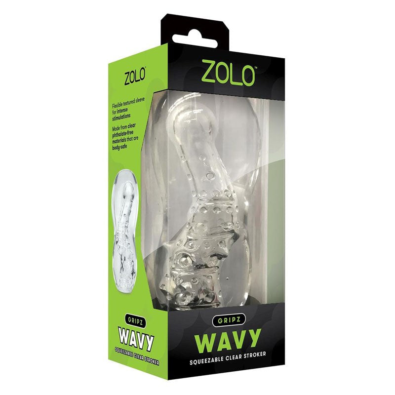 Xgen Products Zolo Gripz Wavy Squeezable Clear Flexible Stretchy Stroker Masturbator - - Masturbators and Strokers