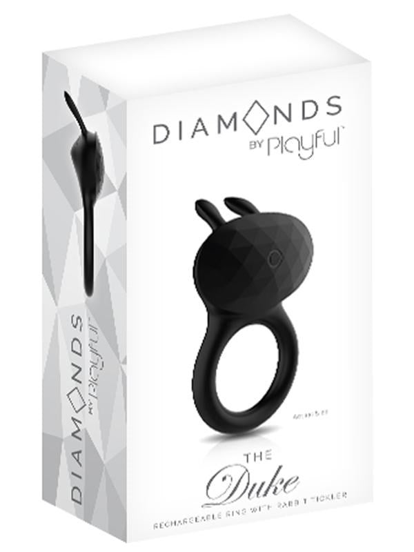Evolved Playful Diamonds The Duke Rechargeable Cock Ring with Rabbit Tickler - - Rabbit Vibrators