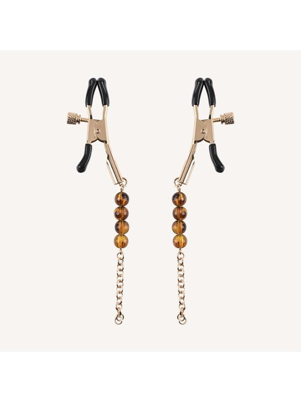 Sportsheets Amber Beaded Nipple Clamps with Adjustable Tension Control - - Nipple and Clit Clamps