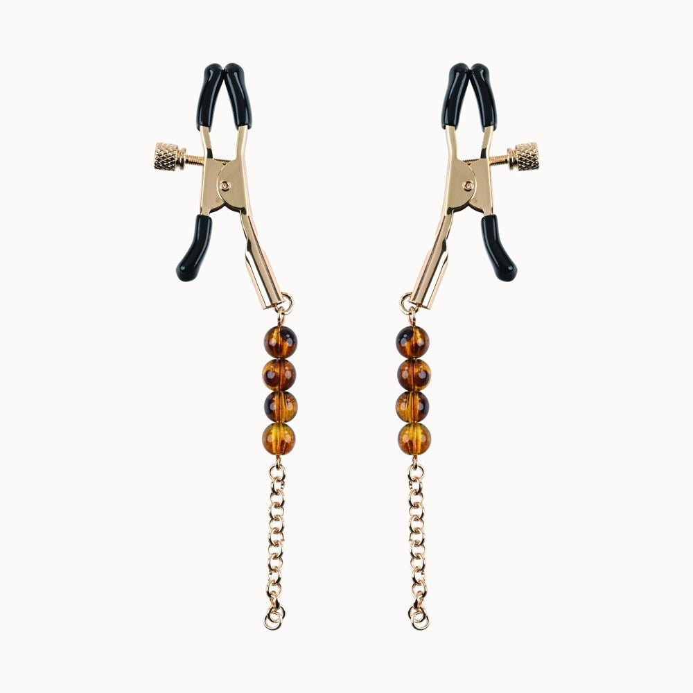Sportsheets Amber Beaded Nipple Clamps with Adjustable Tension Control - - Nipple and Clit Clamps