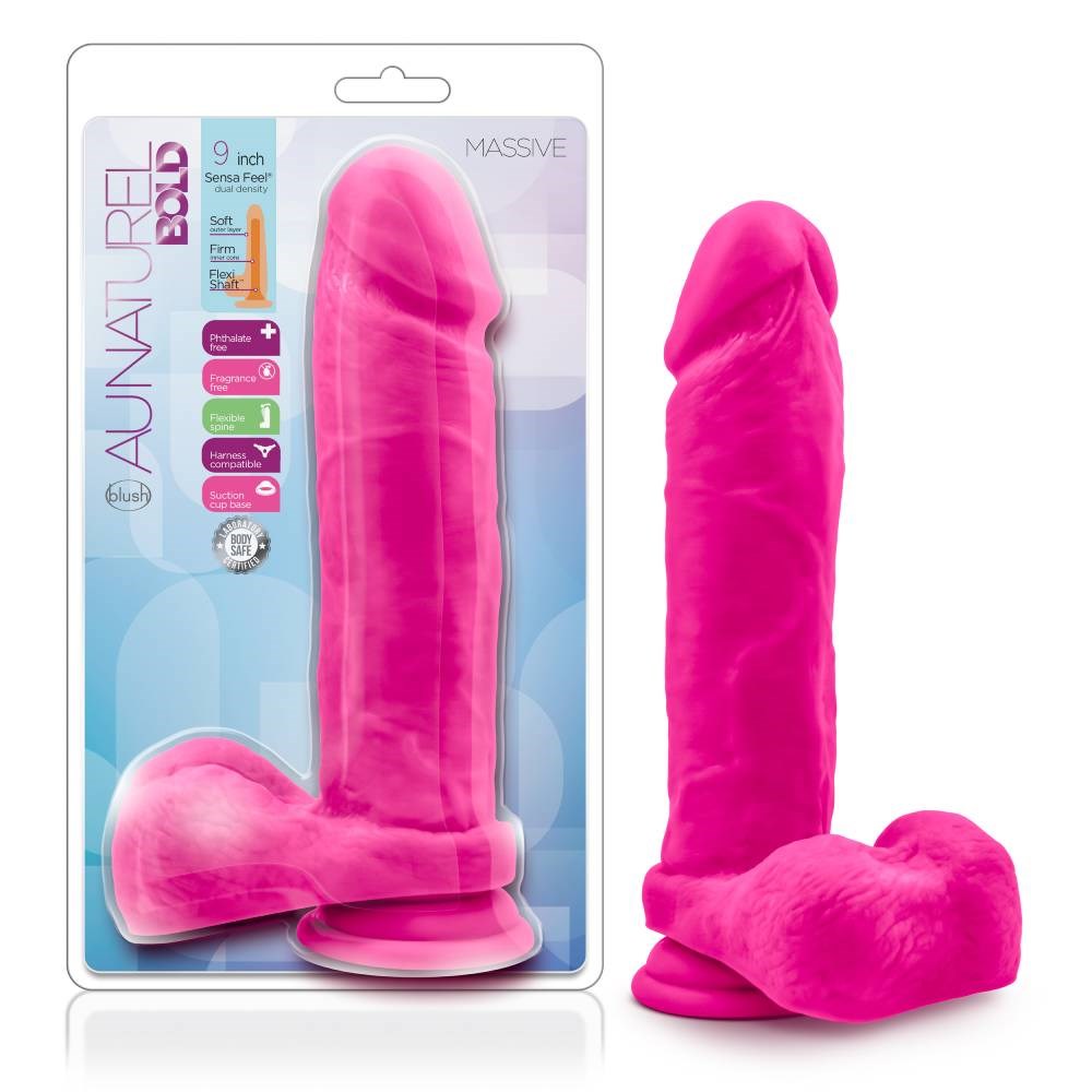 Blush Novelties Au Naturel Bold Massive 9 inch Realistic Dong with Dual Density - - Realistic Dildos