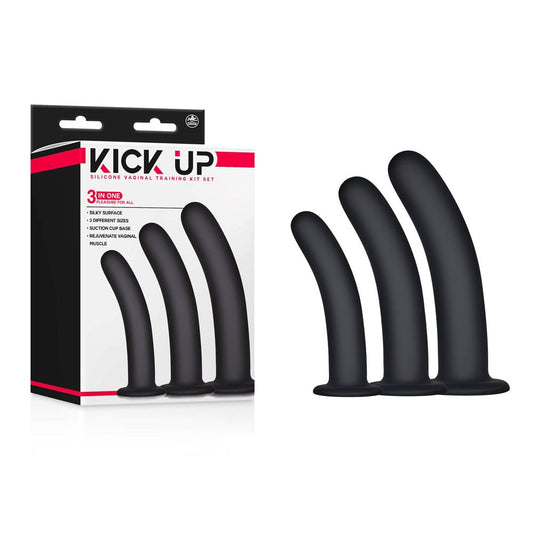 Excellent Power Kick Up Silicone Vaginal Training 3 Sizes Kit Black - - Pussy And Clit Toys