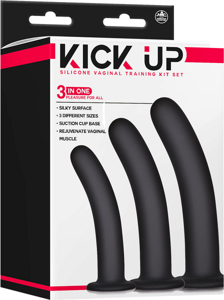 Excellent Power Kick Up Silicone Vaginal Training 3 Sizes Kit Black - - Pussy And Clit Toys
