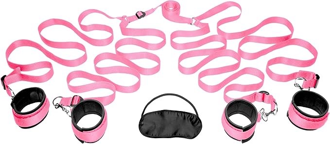 XR Brands Frisky Bedroom Fetish Play Restraint Kit Pink Under Bed Restraint - - Cuffs And Restraints