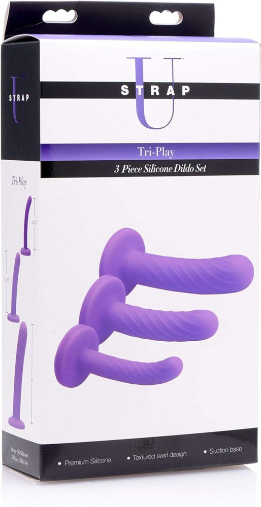 XR Brands Strap U Tri Play Silicone Dildo Set 3 Piece Progressive Sizes - - Realistic Dildos