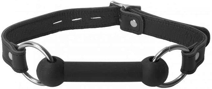 XR Brands Strict Bondage Play Silicone Bit Gag with Leather Strap - - Bondage Gags and Bits