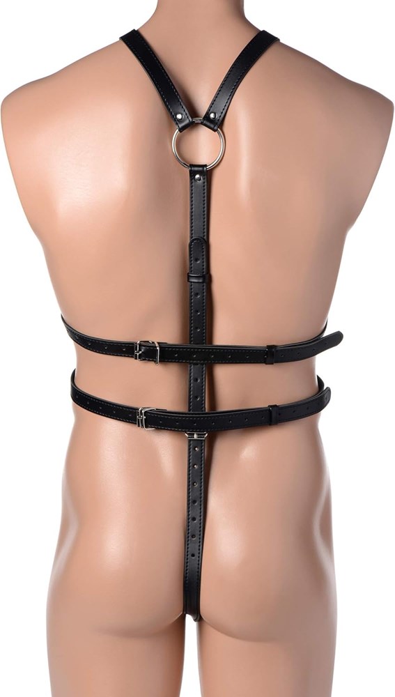 XR Brands Strict Male Full Body Bondage Play Harness Premium PU Leather - - Cuffs And Restraints