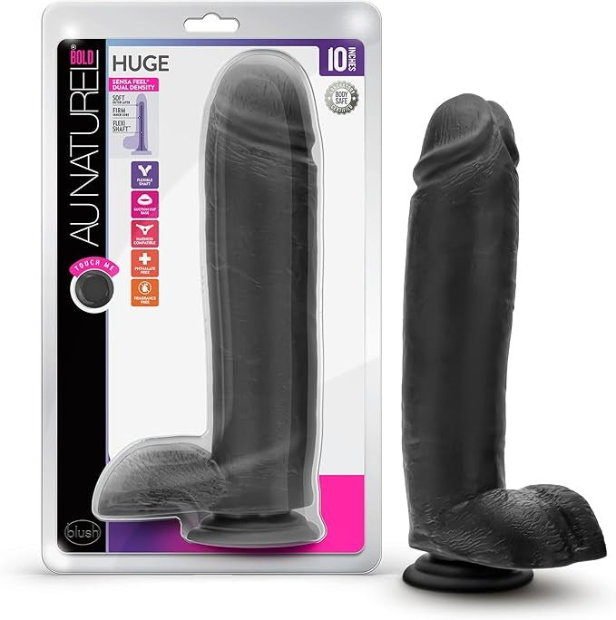 Blush Novelties Au Naturel Bold Huge Suction Cup Realistic Dildo Black 10.5 Inch - - Realistic Dildos