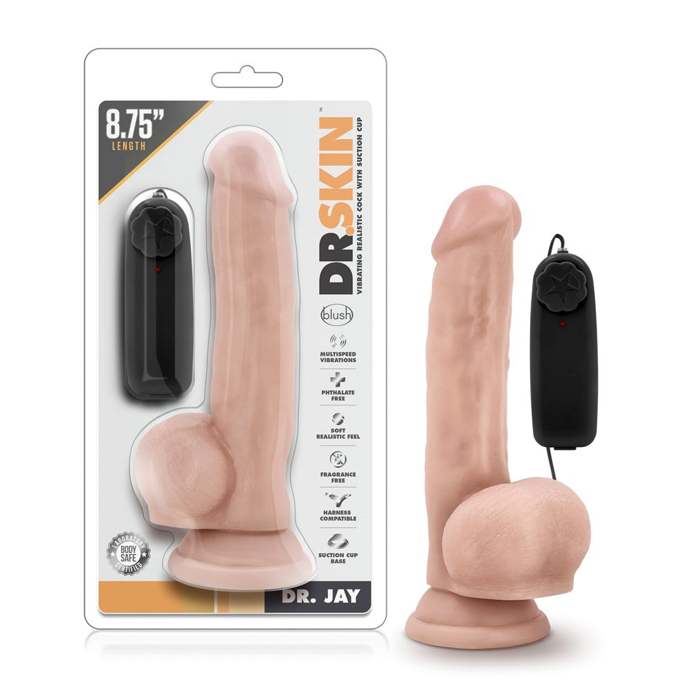 Blush Novelties Dr Skin Dr Jay Vibrating Cock with Suction Cup Vanilla 8.75 Inch - - Vibrating Dildos