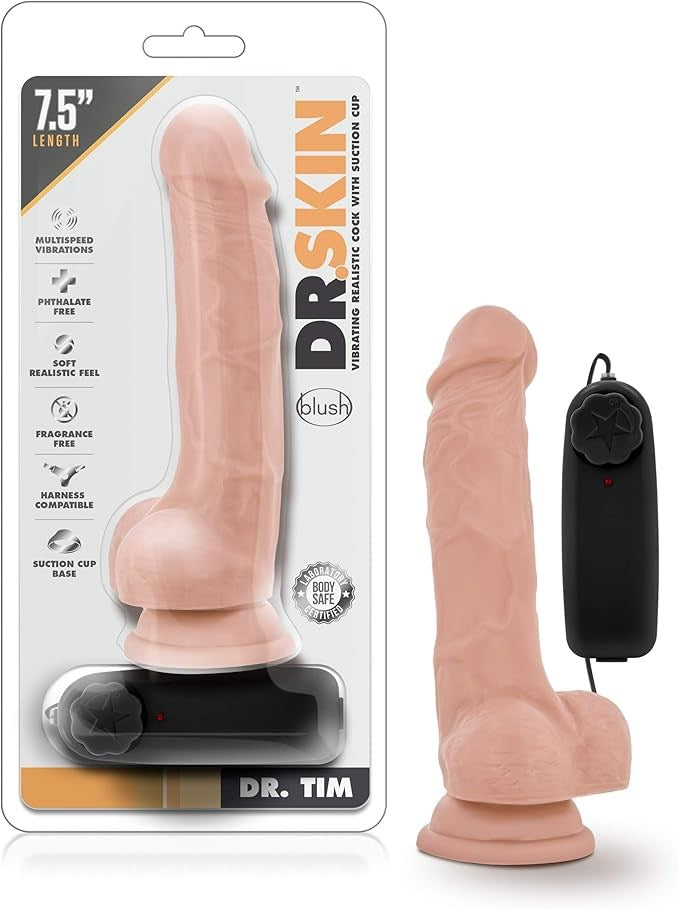 Blush Novelties Dr Skin Dr Tim Vibrating Cock with Suction Cup Vanilla 7.5 Inch - - Vibrating Dildos