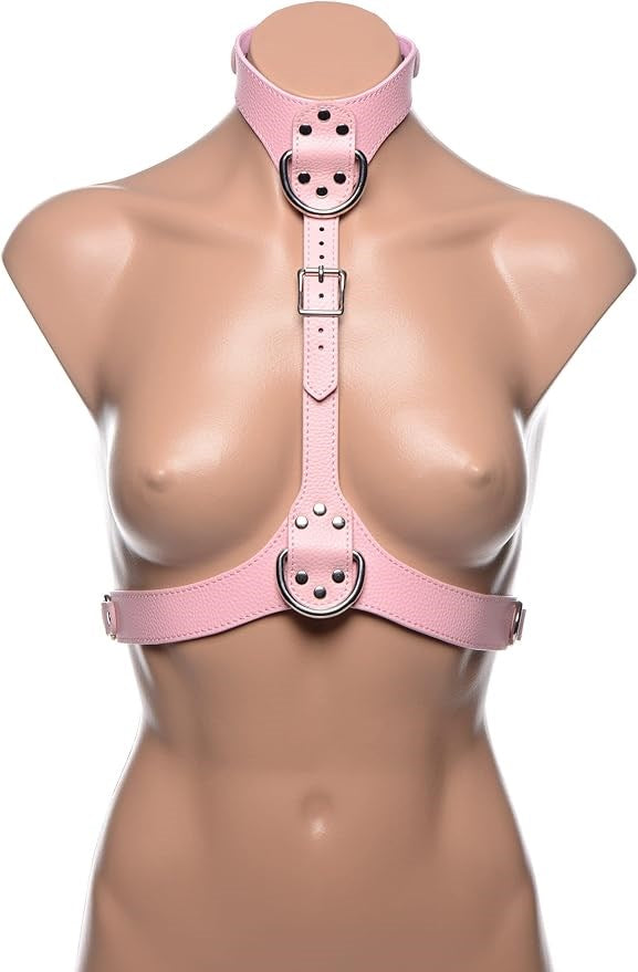 XR Brands Frisky Miss Behaved Pink Chest Harness with D Ring Attachment - - Cuffs And Restraints