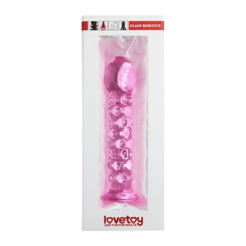 Lovetoy Glass Romance 2 Glass Dildo 7 Inch Pink Temperature Play Design - - Glass Sex Toys