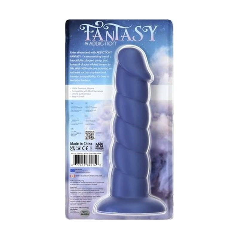 BMS Factory Addiction Unicorn Realistic Dildo 8 Inch Blue with Suction Cup - - Realistic Dildos