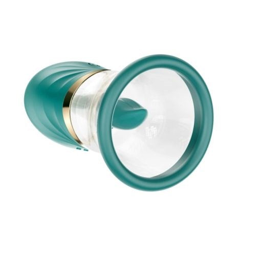 Shots Toys LuvPump Magic Tongue Powerful Pussy Pump Green Triple Stimulation - - Pussy And Clit Toys