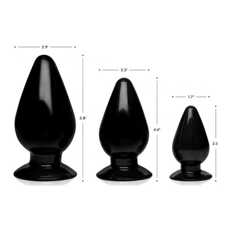XR Brands Master Series Triple Cones Anal Plug Set Black 3 Piece Graduated - - Butt Plugs