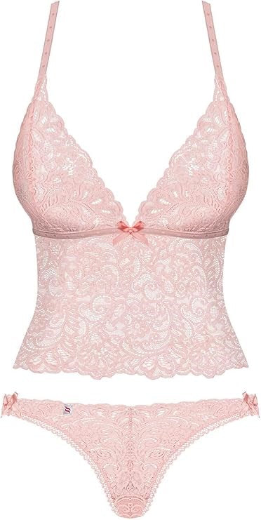 Obsessive Delicanta Womens Top & Panties Pink Translucent Lace Set - - G-Strings, Panties and Shorts