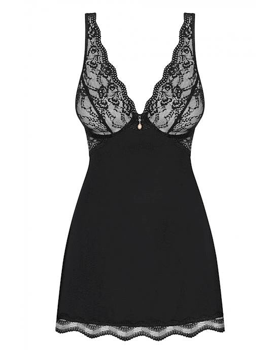 Obsessive Luvae Babydoll Lingerie Black with Underwired Cups and Thong - - BabyDolls And Chemises