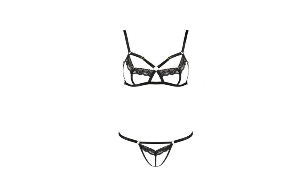 Passion Lingerie Solon Bra & Panty Set 2 Piece Black Bold Strap Design - - Bras and Bra Sets