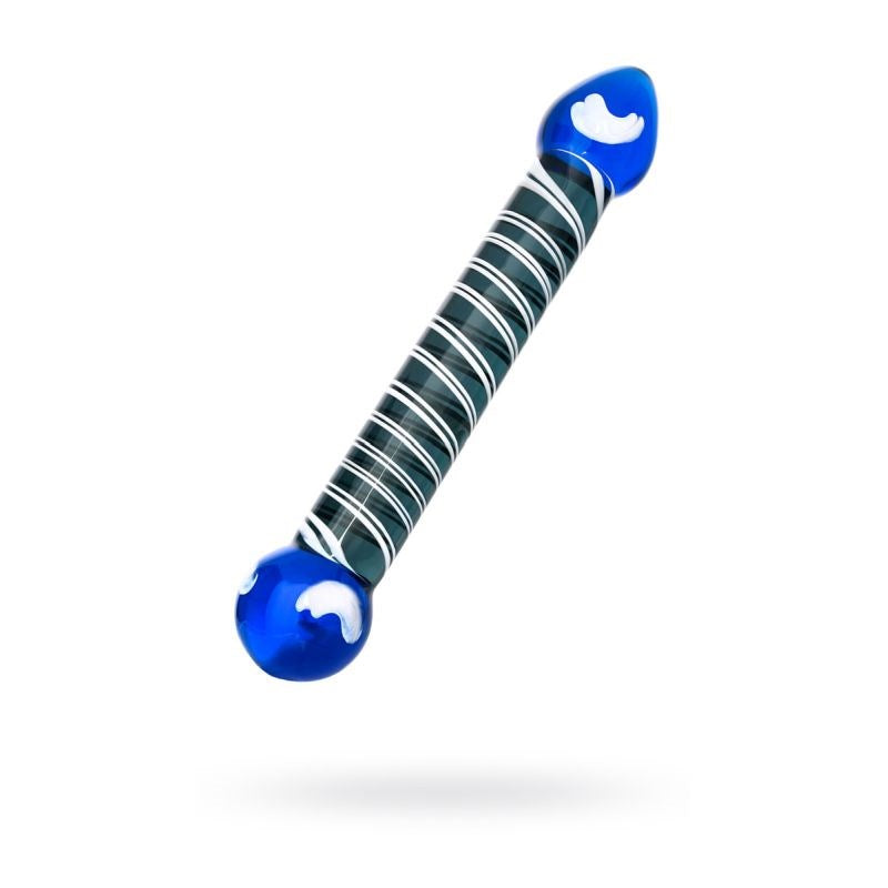 Sexus Glass Dual Ender Glass Dildo Blue Premium Temperature Play - - Glass Sex Toys