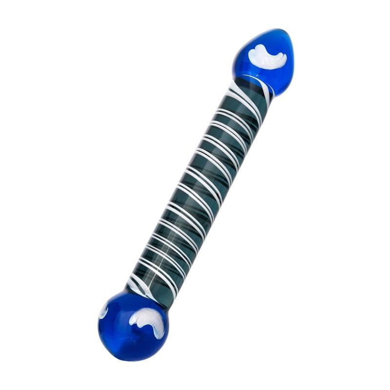Sexus Glass Dual Ender Glass Dildo Blue Premium Temperature Play - - Glass Sex Toys