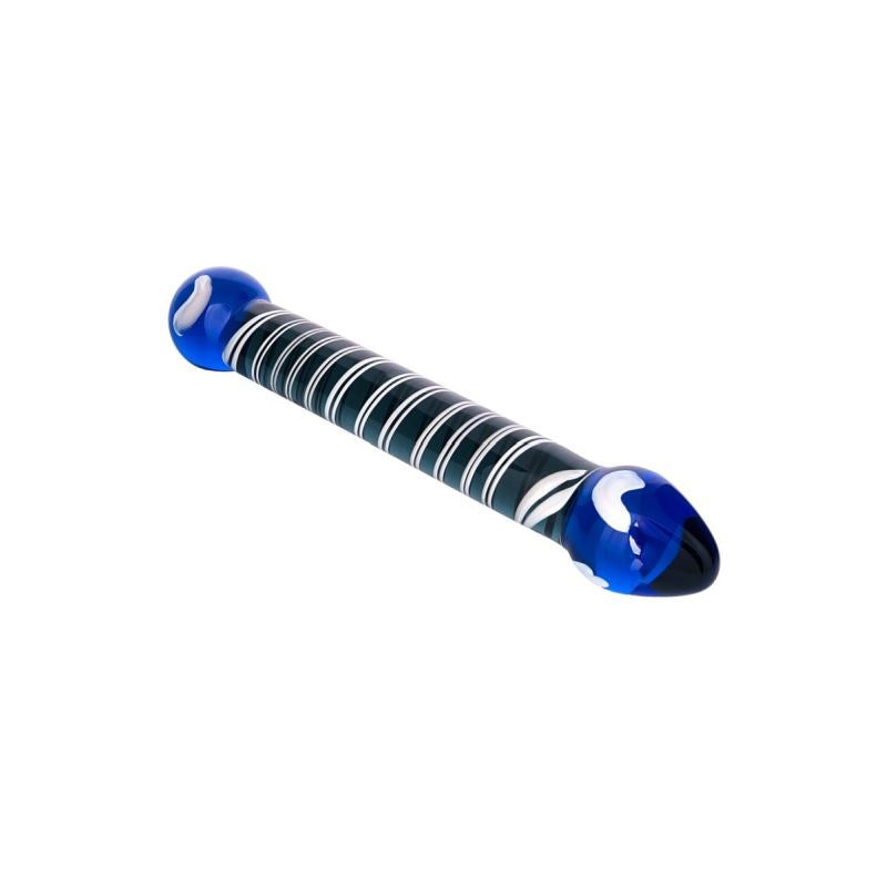 Sexus Glass Dual Ender Glass Dildo Blue Premium Temperature Play - - Glass Sex Toys