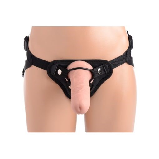 XR Brands Strap U Brazen Silicone Dildo With Harness 8 Inch Flesh Dual Density - - Strap On Sextoys