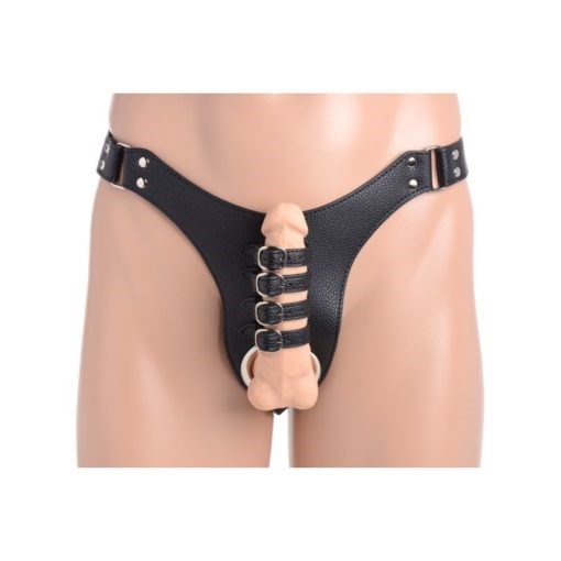XR Brands Strict Male Chastity Harness With Anal Plug Black Male Control - - Male Chastity