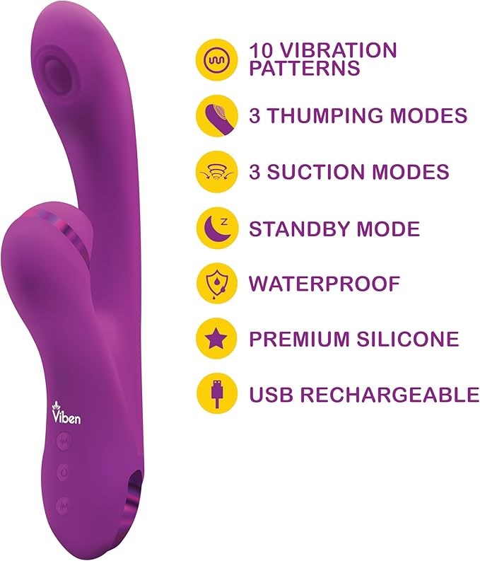 Viben Dazzle Rechargeable Thumping Rabbit Vibrator Berry Triple Stimulation - - Rabbit Vibrators