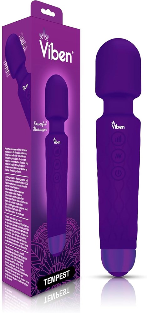 Viben Tempest 20 Function Travel Body Wand Massager Violet Powerful Vibrator - - Body Wands