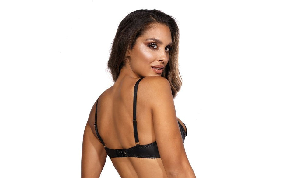 Axami Lingerie Wetlook Half Cup Zip Bra Black Premium European Design - - Her Fetish