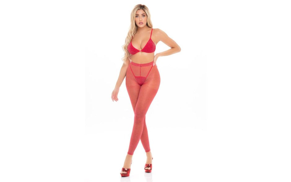 Pink Lipstick Tall Order 3 Piece Women Legging Set Lingerie with Glow Accents - - G-Strings, Panties and Shorts