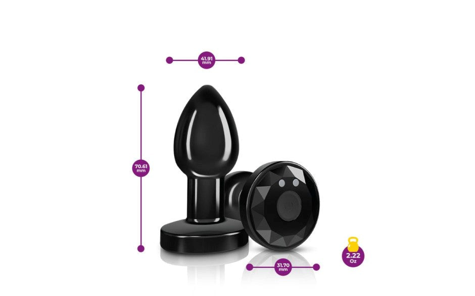 Viben Cheeky Charms Gunmetal Rechargeable Vibrating Metal Butt Plug With Remote Small - - Butt Plugs