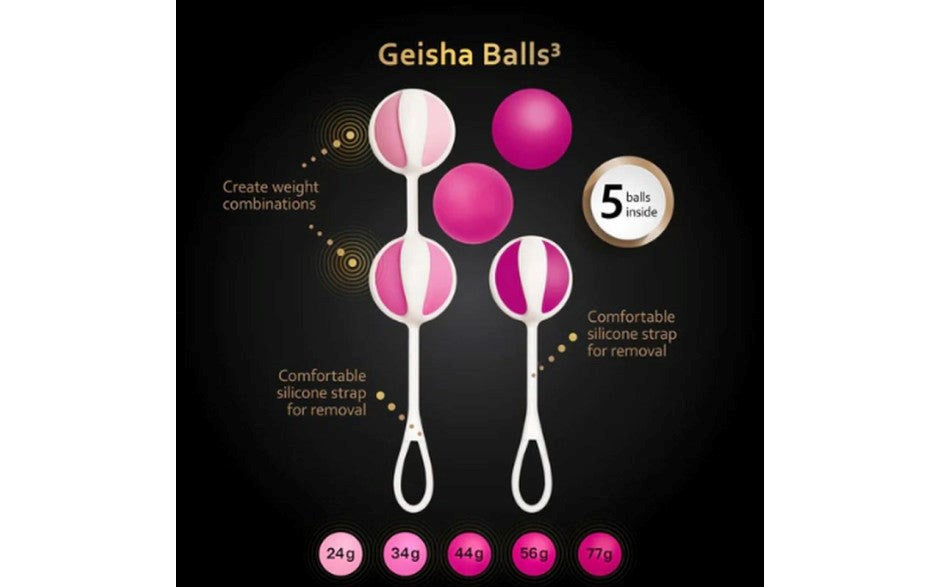 Gvibe Geisha Love Balls 3 Sugar Pink Progressive Pelvic Floor Training - - Love Eggs and Kegel Exercisers