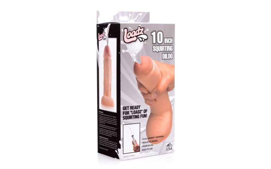 XR Brands Loadz Ultra Lifelike Dual Density Squirting Dildo With Syringe 10 Inch - - Realistic Dildos