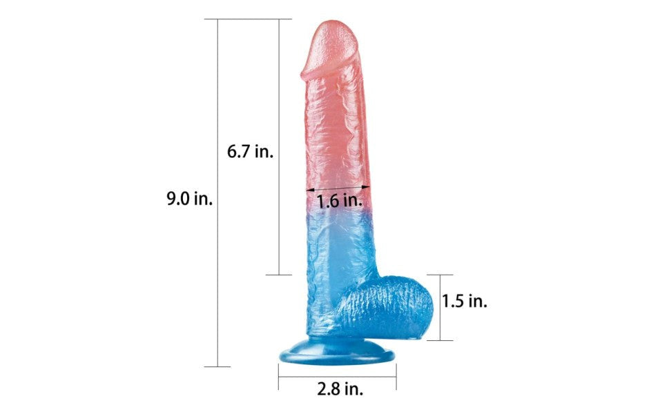 Lovetoy Dazzle Studs Realistic Dildo 9 Inch Pink Blue Suction Base TPE - - Realistic Dildos