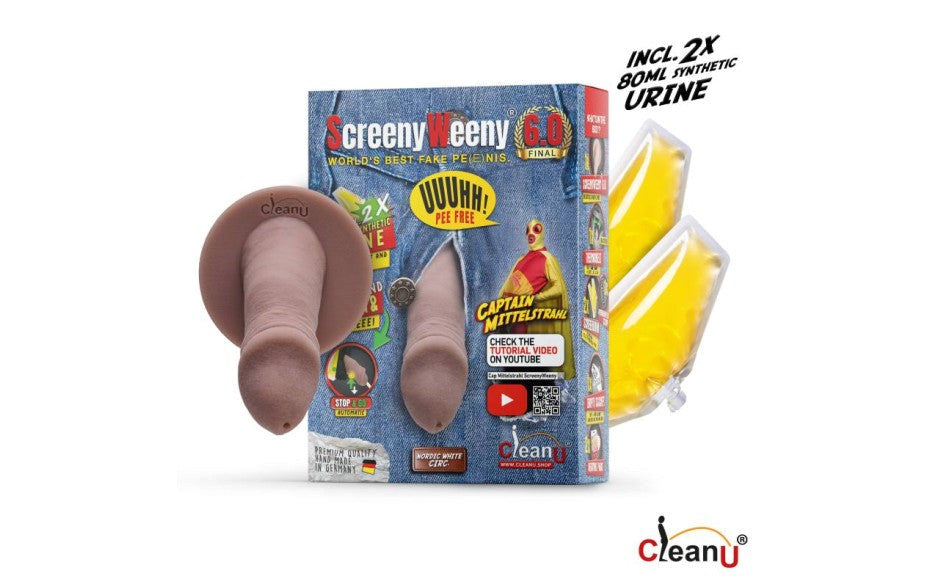 Screeny Weeny 6.0 Cut Nordic White Fake Penis with Push Piss Mechanism - - Realistic Dildos