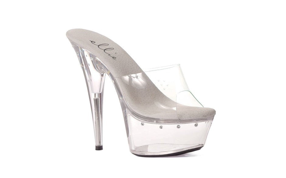 Ellie Shoes 6 Inch Heel Slip On Rhinestone Platform Clear with Sparkling Rhinestones - - Womens Footwear