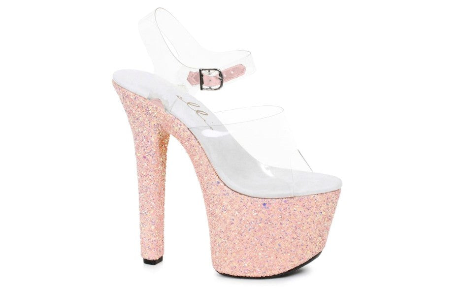 Ellie Shoes 7 Inch Stiletto Platform Sandal With Peach Glitter Heels - - Womens Footwear