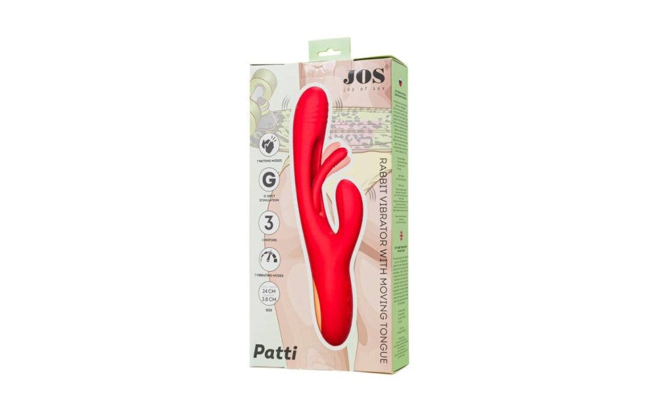 JOS Patti Moving Tongue Multi Function Rabbit Vibrator Red Dual Stimulation - - Rabbit Vibrators