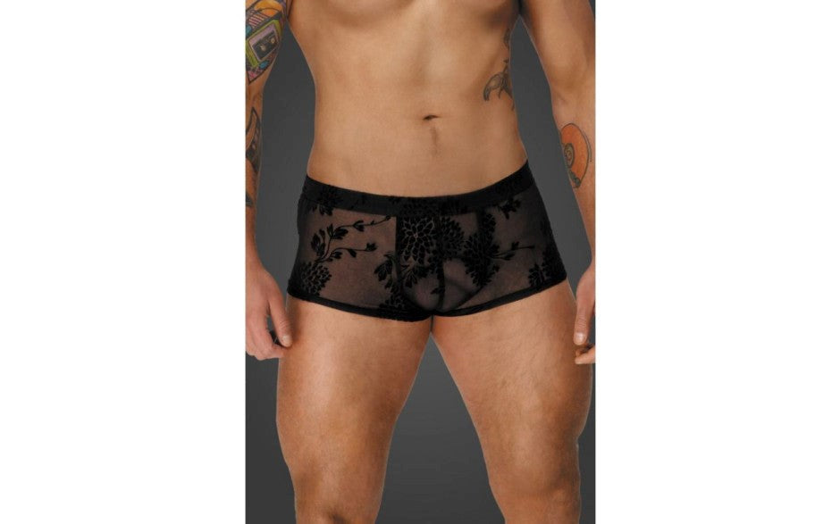Noir Handmade Mens Flock Embroidery Short Shorts with Premium Design - - His Fetish