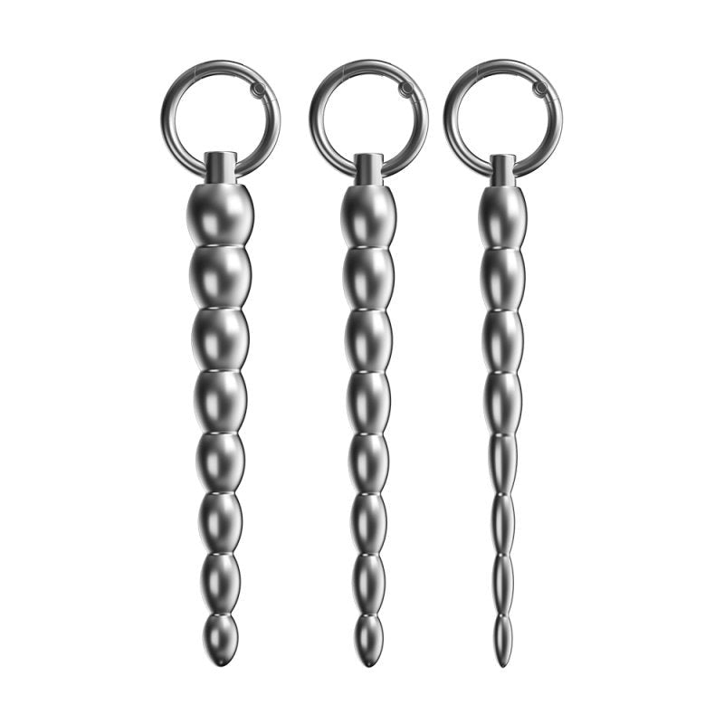 BDStyle Ribbed Metal Dilator Urethral Beads with Ring Medical Grade Steel - - Urethral Sounds
